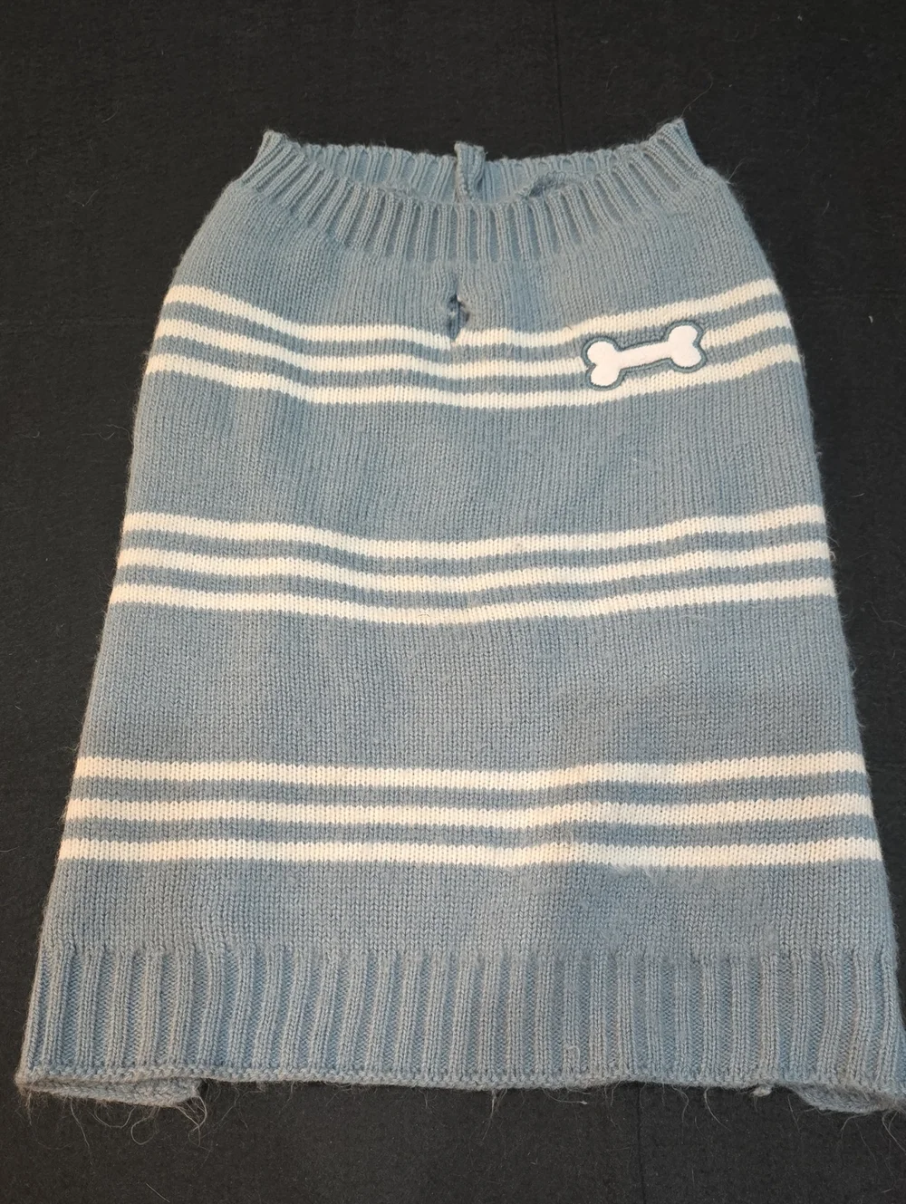 Grayish Blue & White Striped Dog Sweater with Bone Accent #689